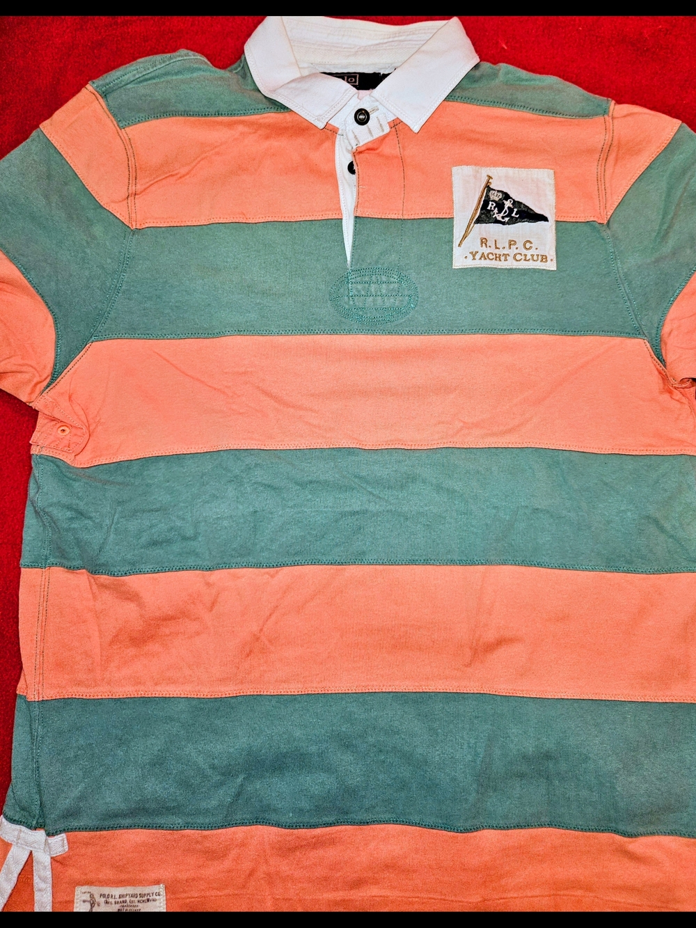 Ralph Lauren RLPC Yacht Club Striped Rugby Polo - Coral & Green